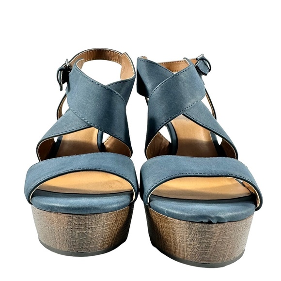 | Indigo Rd | Blue Brown Criss Cross Open Toe Wedge Sandal - 7.5 - Picture 10 of 11
